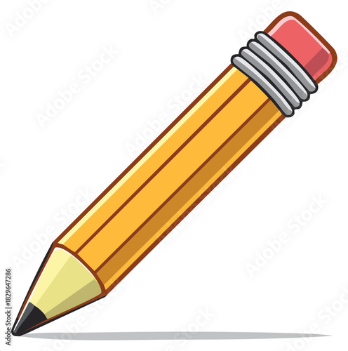 Cartoon yellow pencil with eraser for writing or drawing illustration