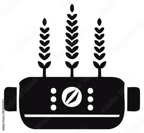 Agricultural Equipment with Wheat Stalks and Control Panel