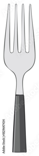 Simple four tined metal fork illustration with a dark handle