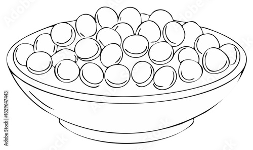 Bowl of berries or peas simple line art drawing for a coloring page