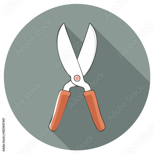 Gardening Shears Pruning Tool Flat Design Icon with Long Shadow