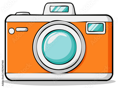 Orange Camera Illustration with Round Lens and White Border for Photography Concept