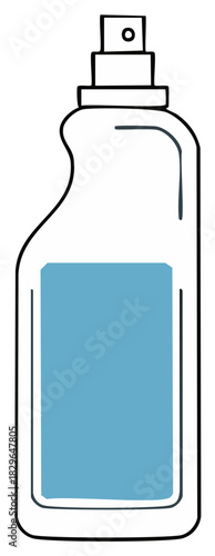 Spray bottle illustration, blue liquid inside, drawing