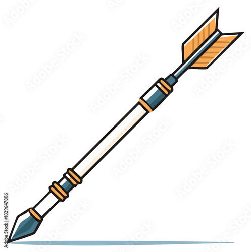 A stylized cartoon arrow illustration with a sharp arrowhead and fletching for archery or hunting