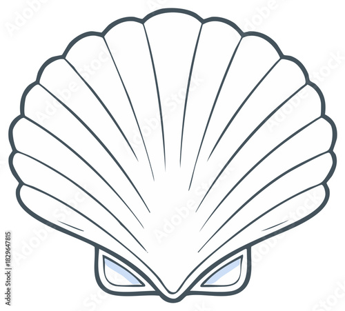 White Scallop Shell Line Art Minimalist Ocean Beach Decoration Vector Graphic Element