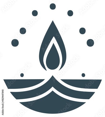 Diwali diya oil lamp with festive dots and flame symbol