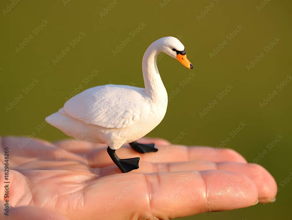 Fototapeta premium Small swan figurine in hand