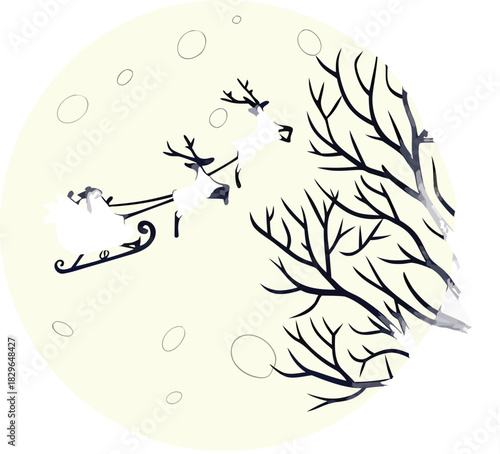 Magical Christmas Eve as Santa Claus flies his sleigh across the moonlit sky, perfect holiday spirit and winter wonderland vibes for festive projects