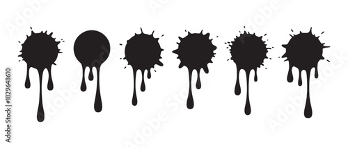 Set of Abstract Dripping Black Paint Spots Illustration for Creative Use