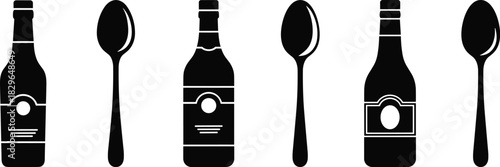 Alternating Silhouettes of Bottles and Spoons in Linear Sequence for Visual Comparison, Pattern Recognition, and Design Applications