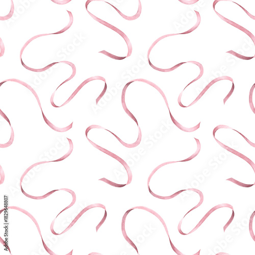 Wallpaper Mural Seamless pattern with pink flowing ribbons. Watercolor illustration for fabric, wallpaper, packaging, and cover. Torontodigital.ca
