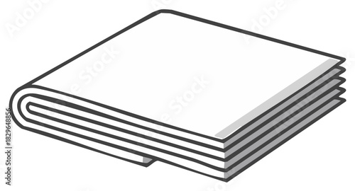 Folded newspaper icon simple black and white line art illustration
