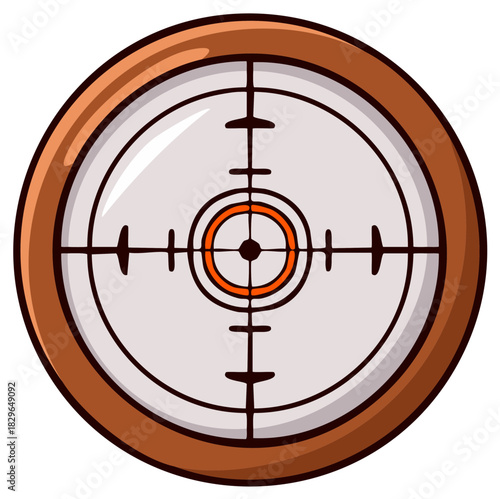 Cartoon Target Scope with Crosshairs and Orange Circle, Precision Aiming for Games and Strategic Objectives