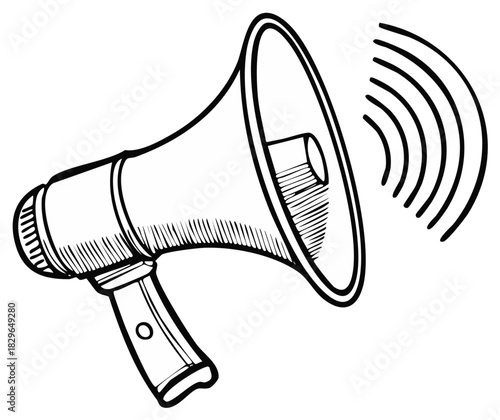 Hand-drawn megaphone emitting sound waves