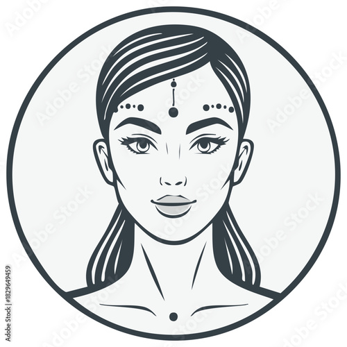 Beautiful woman portrait with tribal design, circle frame illustration
