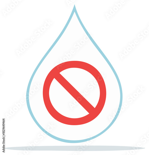Red prohibition sign inside a blue water drop symbolizing no water or water restriction