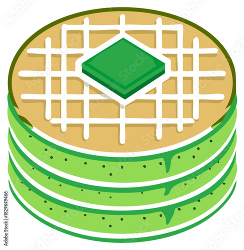 Matcha crepe cake illustration with custard cream and green tea flavor