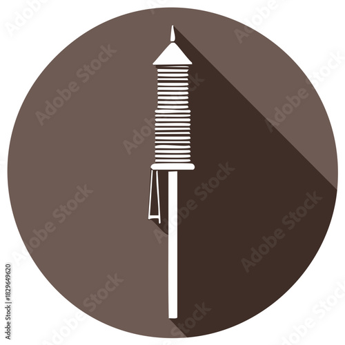 Stylized icon of a traditional spinning wheel on a pole with a cone-shaped top and shadow