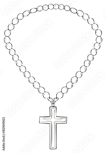 Rosary Beads and Silver Cross Pendant Religious Prayer Beads with Christian Symbol