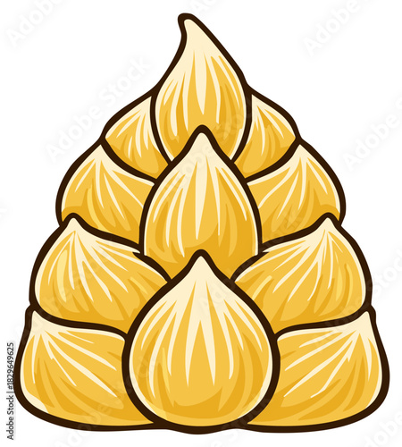 Vibrant golden yellow bamboo shoot icon with layered scales and clean brown outlines
