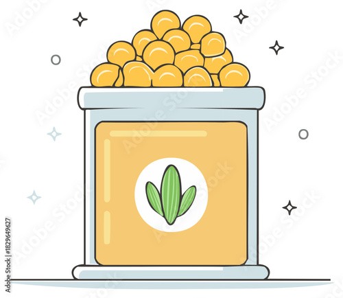 Jar Full of Yellow Candy with Cactus Icon and Sparkling Star Accents  Drawing
