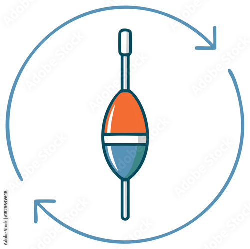 Orange and blue fishing bobber with round refresh arrows for fishing concept vector graphic