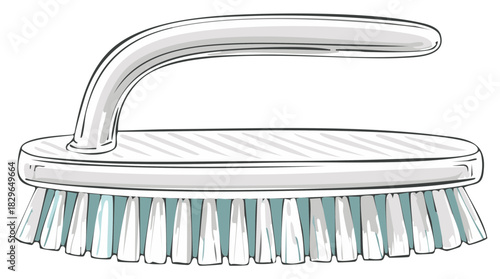 Clean scrubbing brush with white bristles and a curved handle for home cleaning tasks