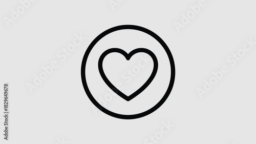 A simple line drawing of a heart shape enclosed within a circle on a light gray background plain design