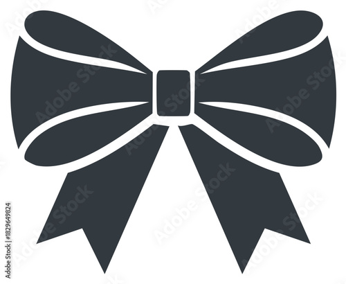 Elegant Dark Grey Bow Silhouette Isolated on White Background Celebration Decoration