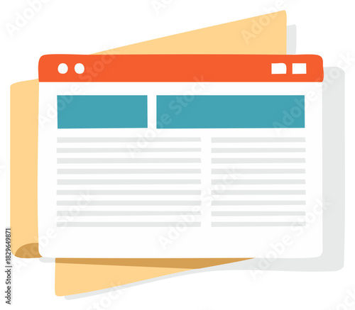 Digital Document or Application Window with Orange Header and Turquoise Sections Flat Style