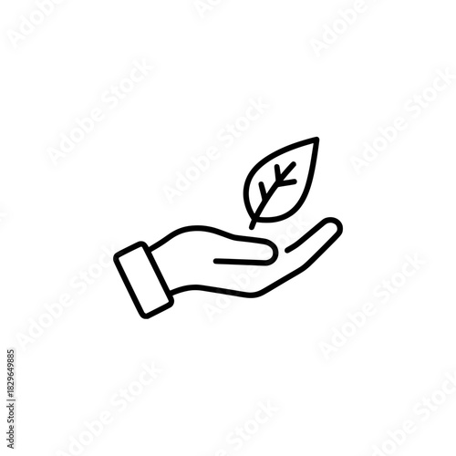 Hand Holding a Green Leaf Icon - Ecology and Sustainability