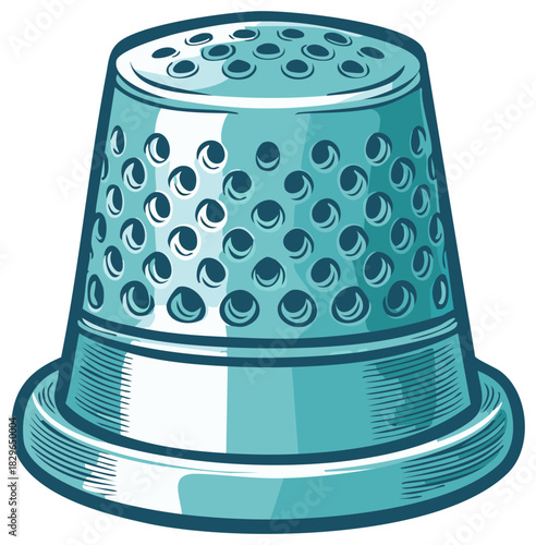 Blue thimble illustration, sewing accessory for crafting and needlework activities