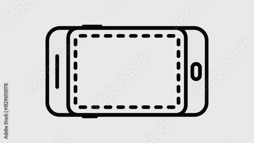 Outline drawing of two smartphones overlapping each other with a dotted line screen border design