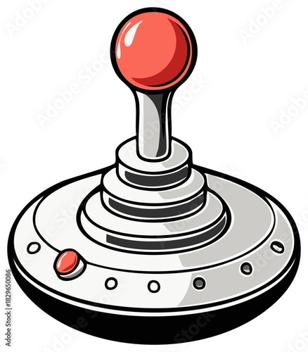 Retro arcade joystick with red button and ball top control for gaming