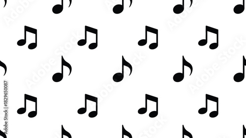 Seamless pattern of black musical notes on a white background creating a rhythmic and melodic visual effect