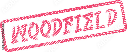 Woodfield Name Text in Distressed Pink Dotted Rectangle Stamp Element