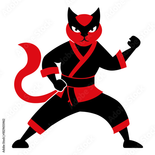 Vector illustration of a silhouette of a cat warrior