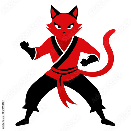 Vector illustration of a silhouette of a cat warrior