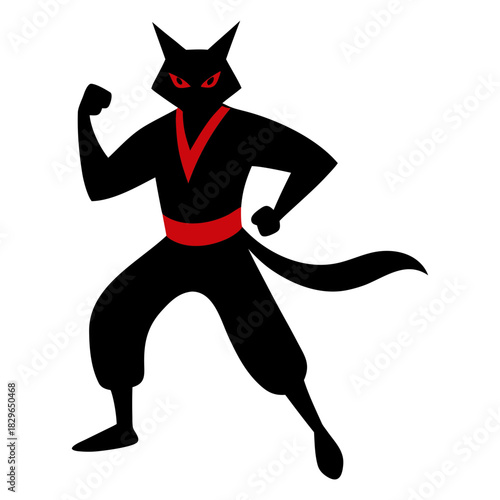 Vector illustration of a silhouette of a cat warrior