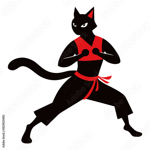 Vector illustration of a silhouette of a cat warrior