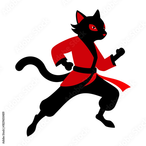 Vector illustration of a silhouette of a cat warrior