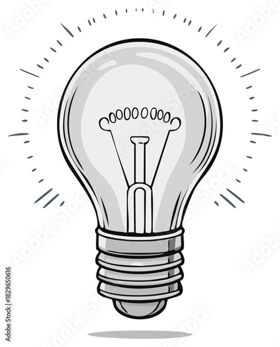 Illustration of a glowing incandescent light bulb radiating bright ideas and inspiration