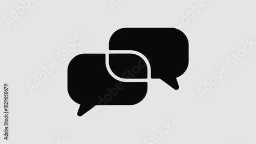 Two overlapping black speech bubbles representing conversation on a light gray background design element