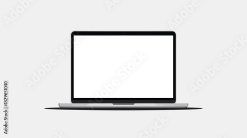 A minimalist laptop with a blank white screen displayed on a white background in a centered composition