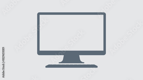 A simplified gray computer monitor with a blank screen on a light gray background in a flat design style