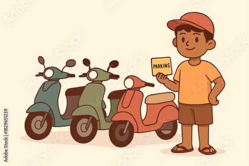 Child Motorcycle Parking Guard Illustration