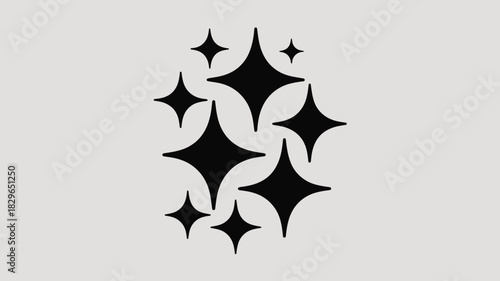 A cluster of black star shapes with pointed edges on a light gray background simple graphic design