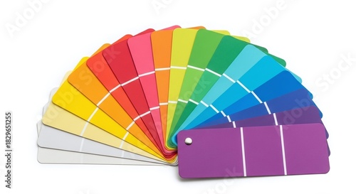 Fan deck of paint color swatches showing full spectrum isolated on white background