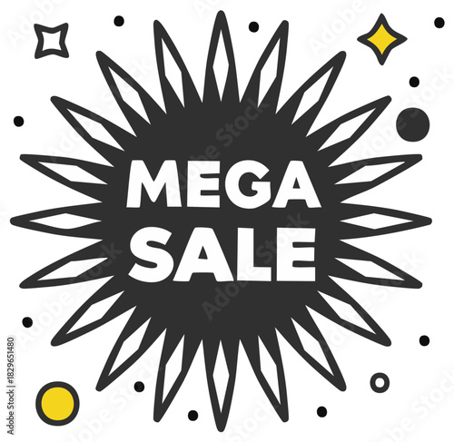 Mega Sale Bursting Banner with Stars and Dots for Retail Promotions