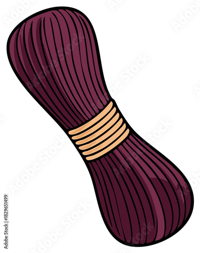 Plum Wool Skein with Cream Tie Illustration Perfect for Crafting and Hobby Projects Design Element, Textile Art and Fiber